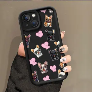 Love cute French bulldog pattern Phone case for iPhone 16 Pro Max 15 Plus 14 13 12 11 XR XS Full Body Protection Shockproof Soft Silicone Cover Protector Screen Protector