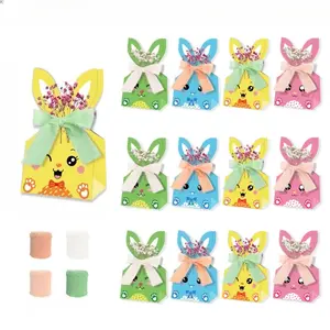 12/24 PCS Easter Colorful Bunny Ears Party Gift Box & Favor Bags - Holiday Themed Wrapping Pouches, Egg-Themed Party Decor for Candy & Scene Styling, Party Favors, Party Favor Packs