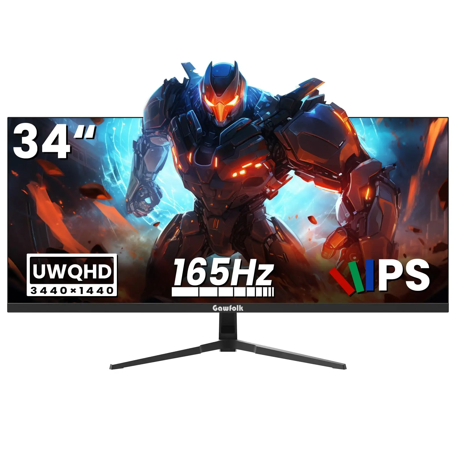 Gawfolk 34" 21:9 IPS Ultrawide Gaming Monitor, UWQHD 3440x1440 165Hz, AMD FreeSync, PIP/PBP, Game Crosshair Assist, HDMI 2.0 & DP 1.4, 100x100 VESA Wall Mount