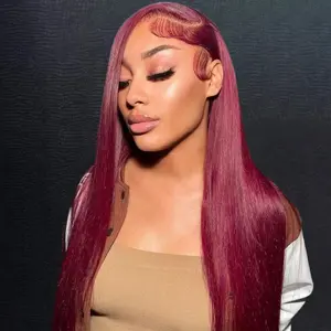 99J Burgundy Colored HD Transparent Lace Front  Hair Wigs 613 13x4 13x6 Lace Frontal Hair Wigs For Women Straight Wigs 99j Remy Hair Wig Outdoorfun