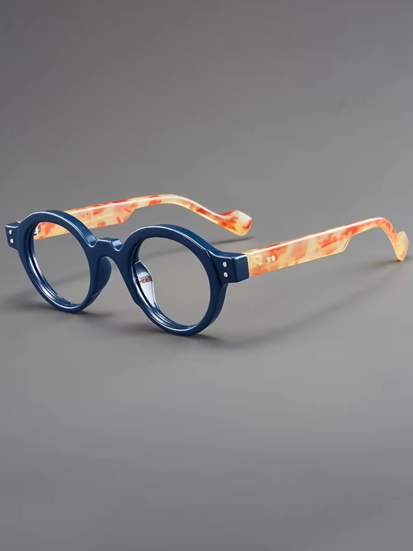 Vintage Fashion Anti-Blue Light Glasses, Small Round Frame, Colorblock Trendy Flat Lens, Casual Style, All Seasons, Metal Frame, Lightweight Eyeglasses