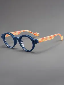 Vintage Fashion Anti-Blue Light Glasses, Small Round Frame, Colorblock Trendy Flat Lens, Casual Style, All Seasons, Metal Frame, Lightweight Eyeglasses