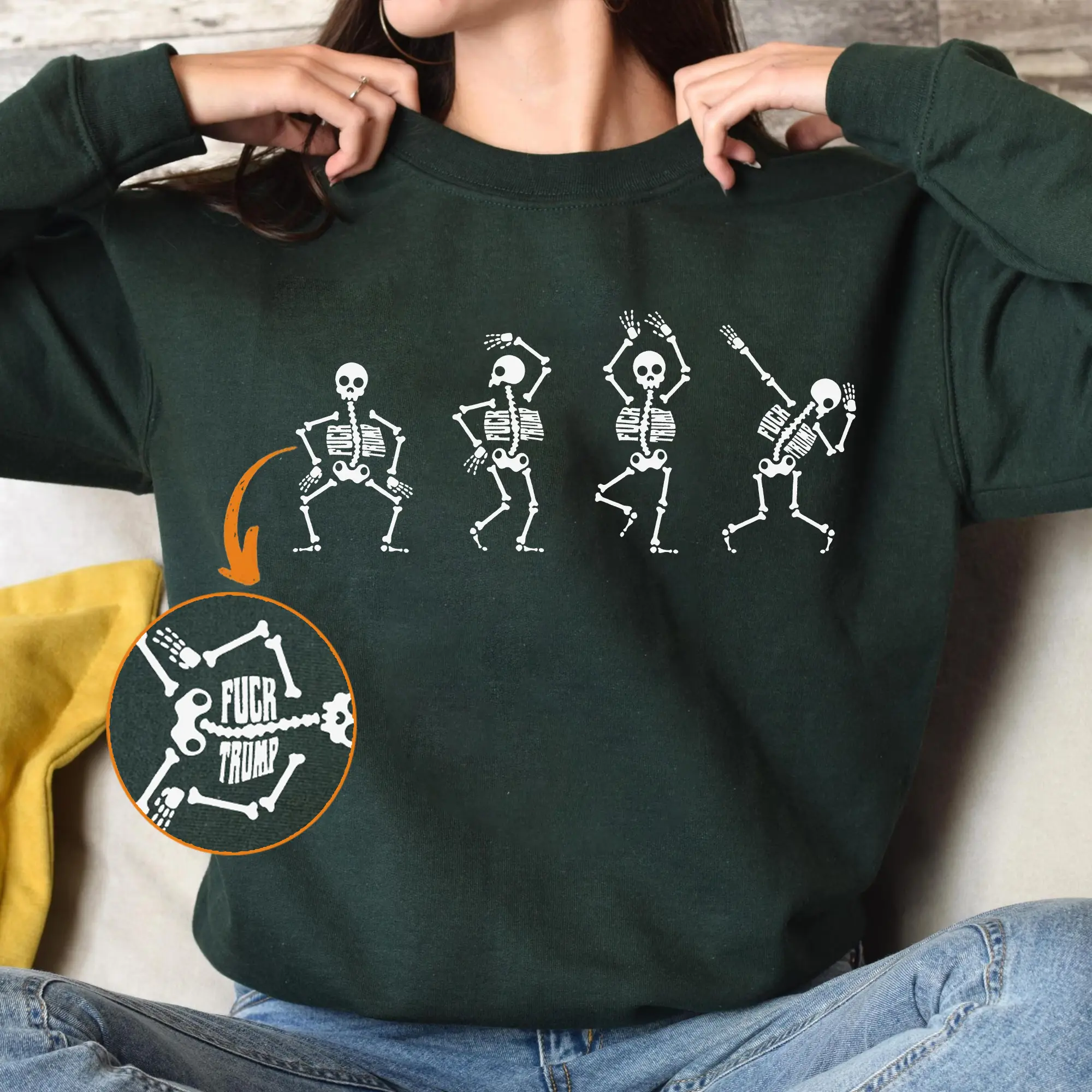 Dancing Skeleton Shirt, Subtle Fck Trump Halloween Sweatshirt, Secret Message Anti Trump T-Shirt