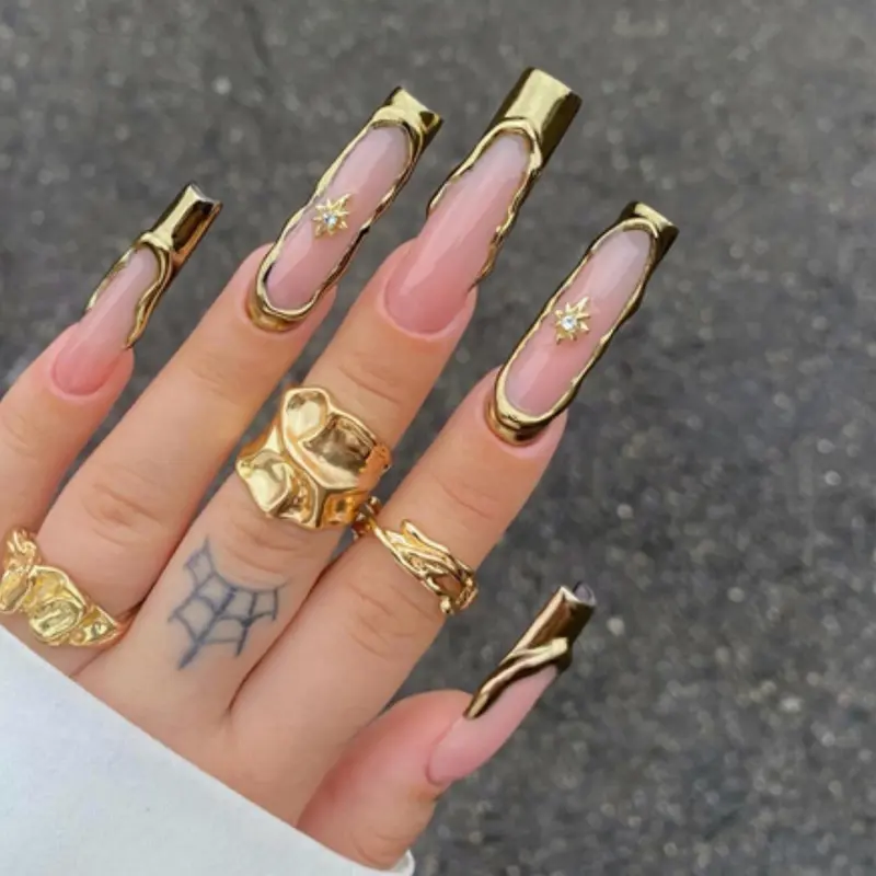 3D Gold Press on Nails - Perfect for Any Occasion press-on nail Acrylic Soft Gel