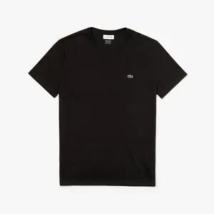 Lacoste V-Neck Pima Cotton Tee In Black