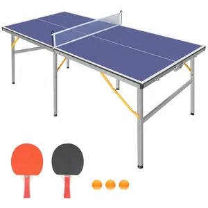 Blue Professional Outdoor Table Tennis Tables,6x3FT Indoor/Outdoor Portable Ping Pong Table Game with Net for Adults/Teens,2 Table Tennis Paddles and 3 Balls