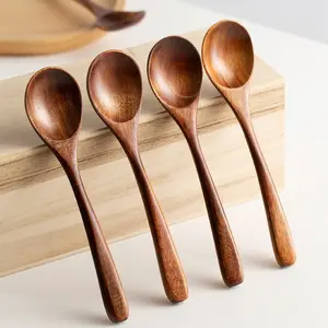 Natural Wooden Spoon Set, 4/6 Counts Durable Eco‑Friendly Long-Handle Cooking Spoons in Multiple Sizes for Kitchen Cooking, Baking and Serving Kitchen Utensils Tool