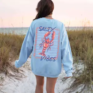 Salty Vibes Summer Lobster Sweatshirt Fisherman Aesthetic Oversized Crewneck Unisex Comfortable Casual Top for Women