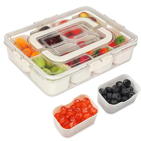 Viral Storagecontainers, Snackle Box Container with 8 Removable Trays,Divided Serving Tray with Lid and Handle,Lunch Boxes Portable snack tray Stylish Tableware