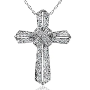 1/2ct Vintage Pave Diamond Cross Pendant 14K White Gold