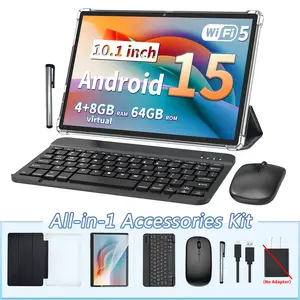 Relndoo Android 15 10.1 Inch Tablet , 5 in 1 Tablet with Keyboard, Mouse, Stylus, Case,  64GB ROM, 5G WiFi, for Valentine's Day Gift