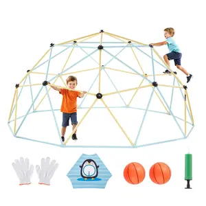 VEVOR Climbing Dome,  10FT Geometric Dome Climber, 1000LBS Loading Jungle Gym Playground with 2 Basketballs & Octopus Net, Easy-Assembly Outdoor Backyard Climbing Equipment for Kids 3 to 10 Years Old
