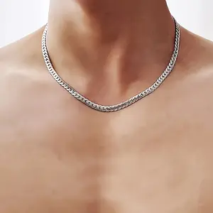 Men's Fashion Double-sided Necklace 1pc Fashion Men's Stainless Steel Collar Necklace, Non-fading Double-sided Embossed Cuban Snake Chain, Versatile Cuban Necklace, Men's Gift Necklace Jewelry