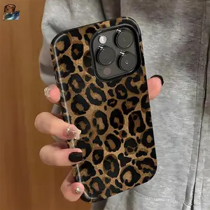 Leopard Print Smartphone Casing - Shockproof Rugged Protective Cover, Dual-Layer Soft TPU & Hard PC Bumper, Compatible with iPhone 11 12 13 14 15 16 17 Pro Max Plus, Cellphone Accessories for Girls