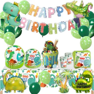 Nidonu-92 PC Dinosaur Birthday Party Decorations with Happy Birthday Banner, Party Balloons, Birthday Plates, Cups, Napkins & Dinosaur Themed Decor