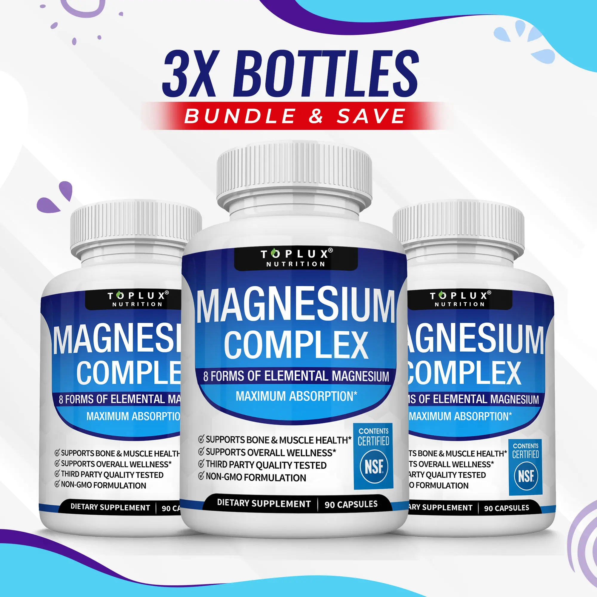 Magnesium Complex 8 Essential Magnesium Supplement - 3 Pack Bundle