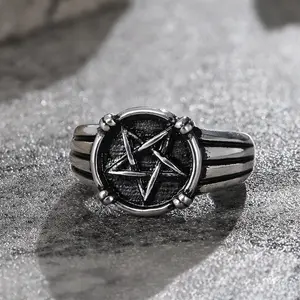 GTHIC Vintage Five-pointed Star Stainless Steel Ring for Men Daily Wear Fashion Accessory