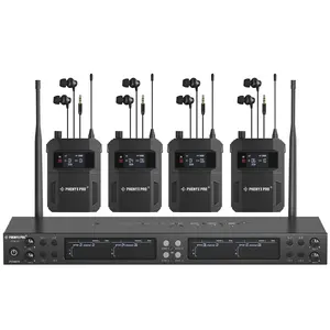 Phenyx Pro 4-Channel Wireless In-Ear Monitor System, Mono IEM Rack Mountable Set w/ 4 Bodypacks, 25 UHF Frequencies Each, 164ft Range for Studio, Band, Stage (PTM-33-4B)