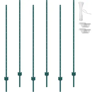 VEVOR 6 Feet Fence Post, 6 Pack T-Post Heavy Duty Metal Fence Posts, Sturdy Steel Fence Stakes for Garden Yard, Lawn, Farms and Outdoor Wire Fencing, Green