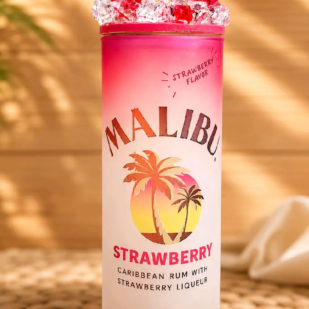20oz Malibu Strawberry-Themed High-Quality Glass Tumbler - BPA-Free, Classic, Durable, Stylish, Portable Reusable Washable Kitchen Drinkware, Water Bottle, Beverage Cup for Iced Tea