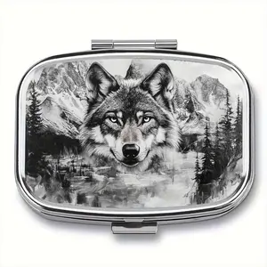 Wolf-Themed Iron Medicine Box with 2 Compartments, Portable Mini Healthcare Pill Organizer, Compact Metal Vitamin Case, Ideal Travel Accessory Gift