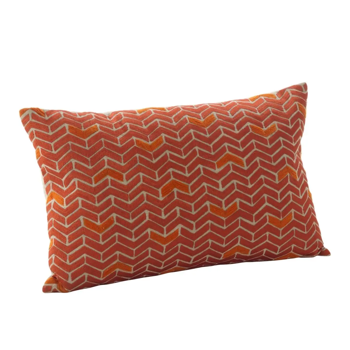 SARO 1508.PR1422B Cotton Down-Filled Pillow - 14 x 22 in Rectangle Chevron Design, Persimmon, Machine Washable Bedding Pillow