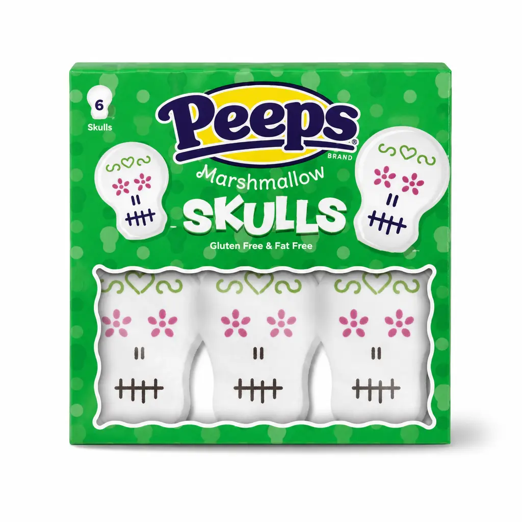Peeps Halloween Marshmallow Skulls, Single Package, Gluten Free & Fat Free, Six Individual Marshmallows, Expires 05/31/2027