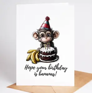 Cute Monkey Birthday Card | Jungle Animal Birthday Card | Happy Birthday Greeting Monkey Theme