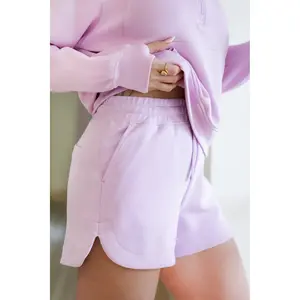 Plus/Reg Solid Elastic Waist Tulip Hem Shorts