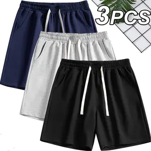 3 Pack Men's Sweat Shorts, Casual Athletic Shorts with Pockets, Elastic Waist Drawstring Workout Shorts for Men, Summer Gym Running Lounge Shorts for Daily Wear