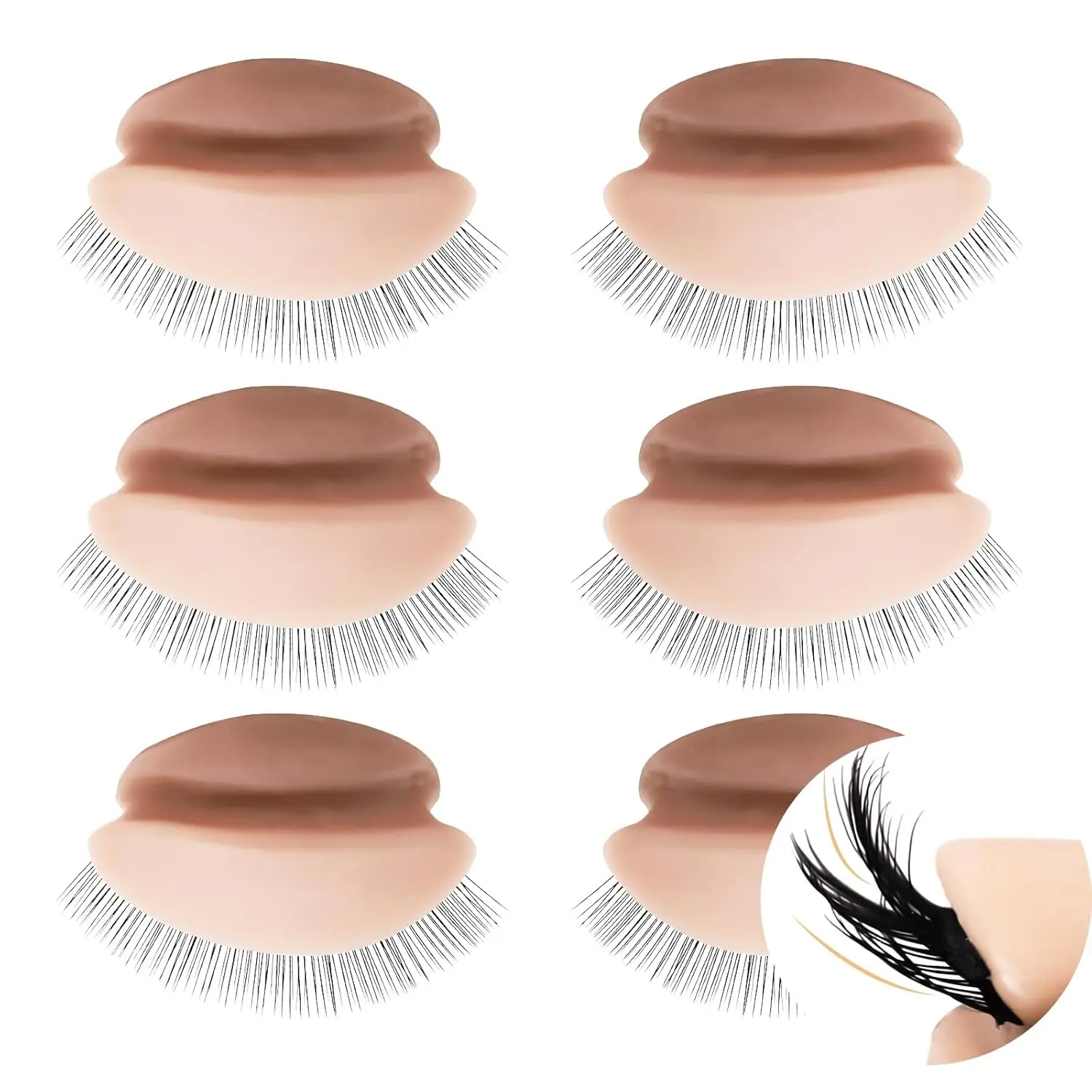 Double-Layer Eyelashes Silicone Practice Lids - 3 Pairs Super Soft Easy-to-Clean Reusable for Lash Mannequin Heads, Beginner Lash Artists Training Supplies, 1.07x0.42in, Lash Training, Small Size