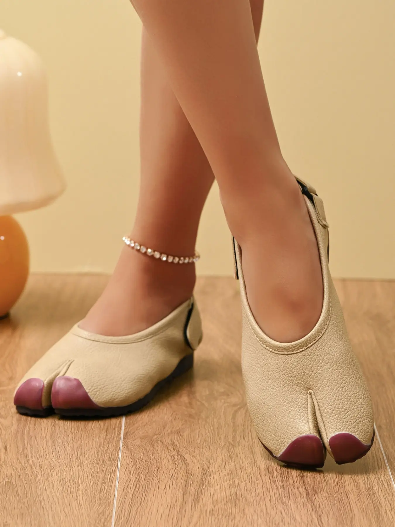 Women's Flat Heel Split Toe Backless Velcro Rubber Sandals Footwear, Spring Summer Casual Slip-On Low-Top Flats, Vintage Unique Flat Shoes