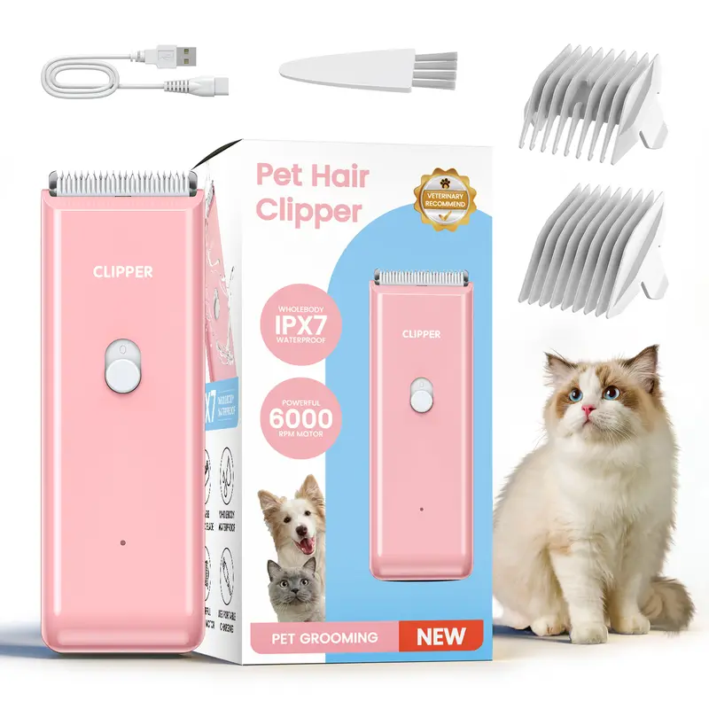 Pet Clippers for Dog Hair Grooming Low Noise, Rechargeable Cordless Cat Shaver with Ceramic Blade,Portable Pet Hair Trimmer for Matted & Long Hair