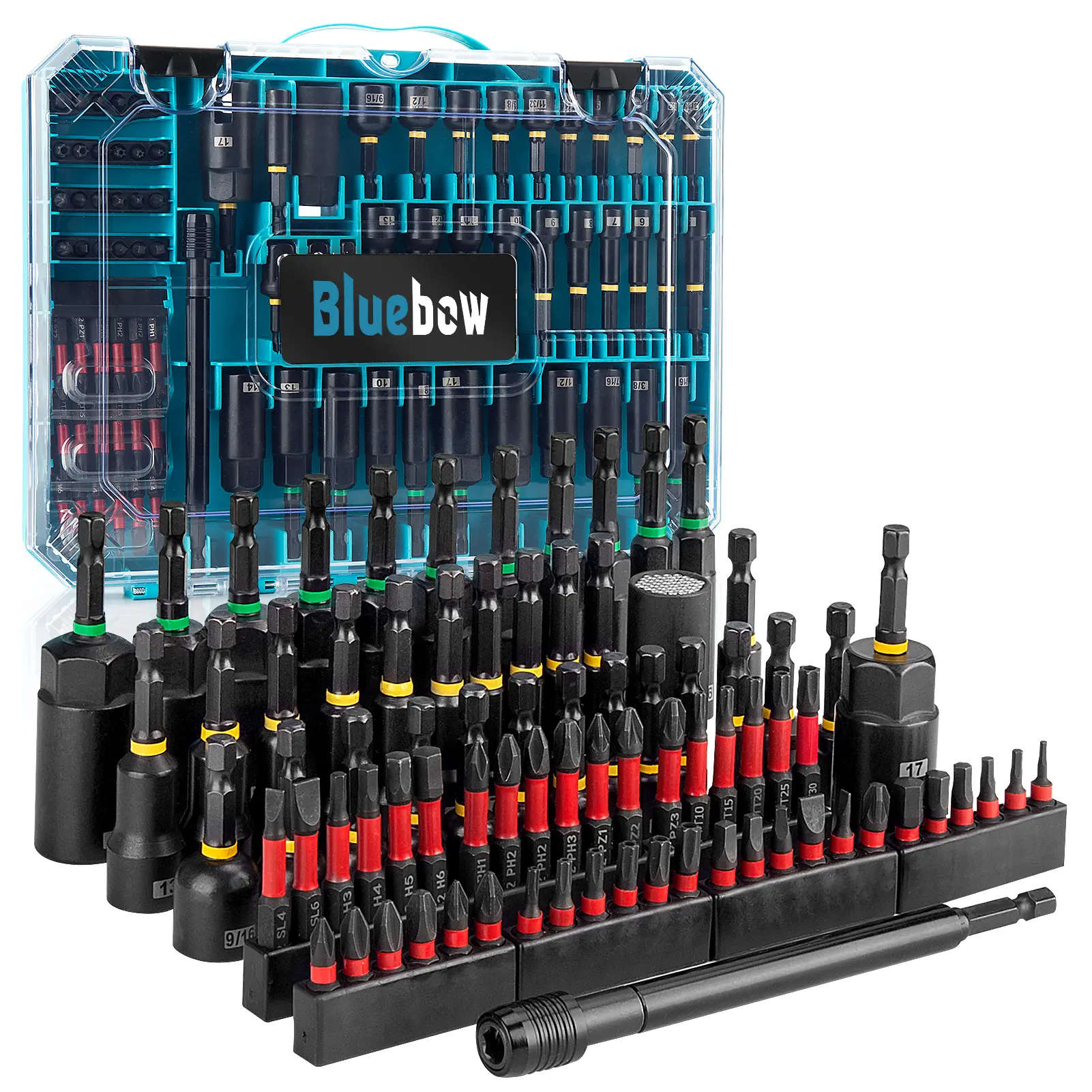 80PSC Magnetic Impact Nut Driver Set - Metric & SAE with Socket Adapters, Wing Nut Driver, Bit Holder, Universal Sockets, Quick Release Extension, Power Bits, 1/4'' Quick Change, Storage Box, High Quality Hardware, Industrial Heavy Duty, Multifunctional S