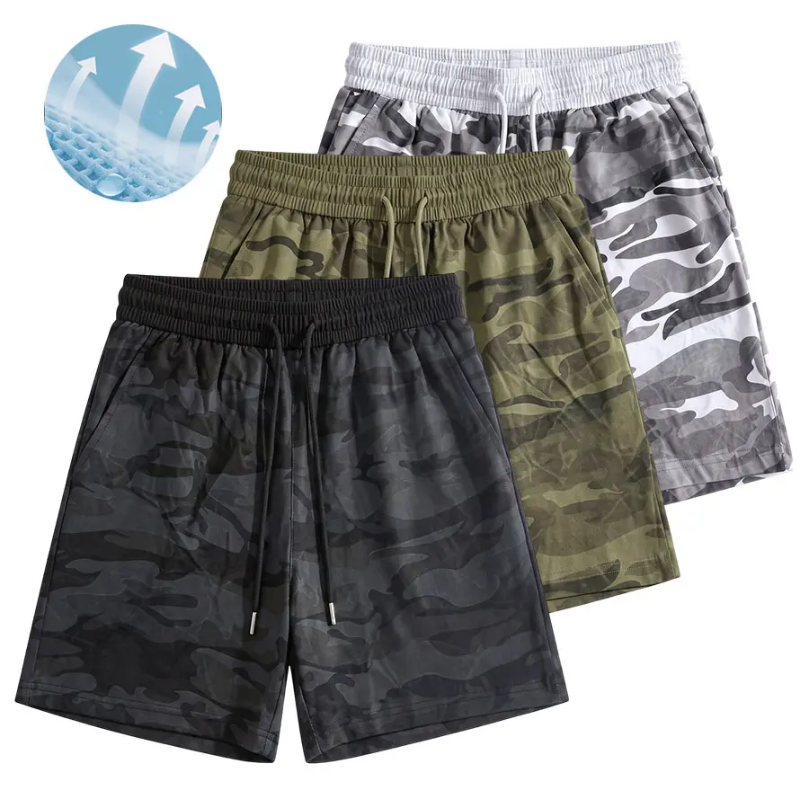 American retro camouflage all-over print elastic drawstring mid-length shorts. Lightweight, quick-drying, skin-friendly, breathable jacquard fabric. Loose straight fit that conceals bulges and creates a slimming effect. Versatile casual men’s shorts for s