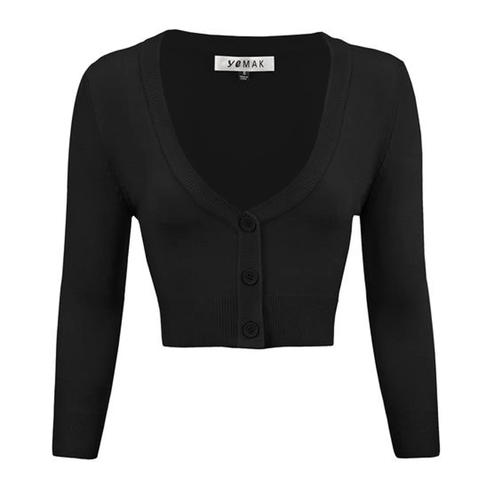 Cropped Cardigan Sweater 3/4 sleeve V-Neck ye mak brand