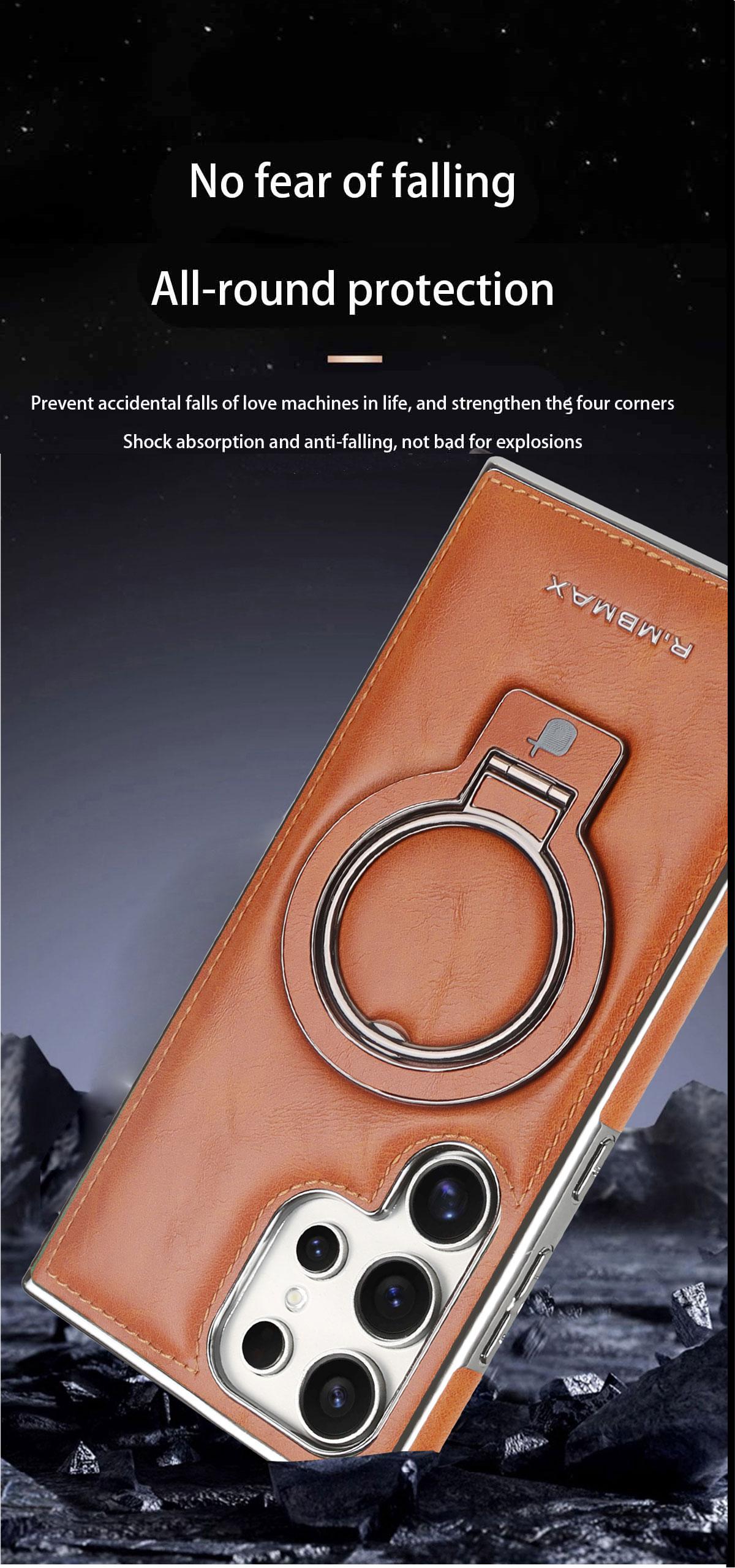 New Luxury Genuine Leather Magnetic Stand Phone Case for Samsung S25Ultra/S25Plus/S24Ultra/S23 Electroplated High-end Business Men Full Shockproof Protective Case