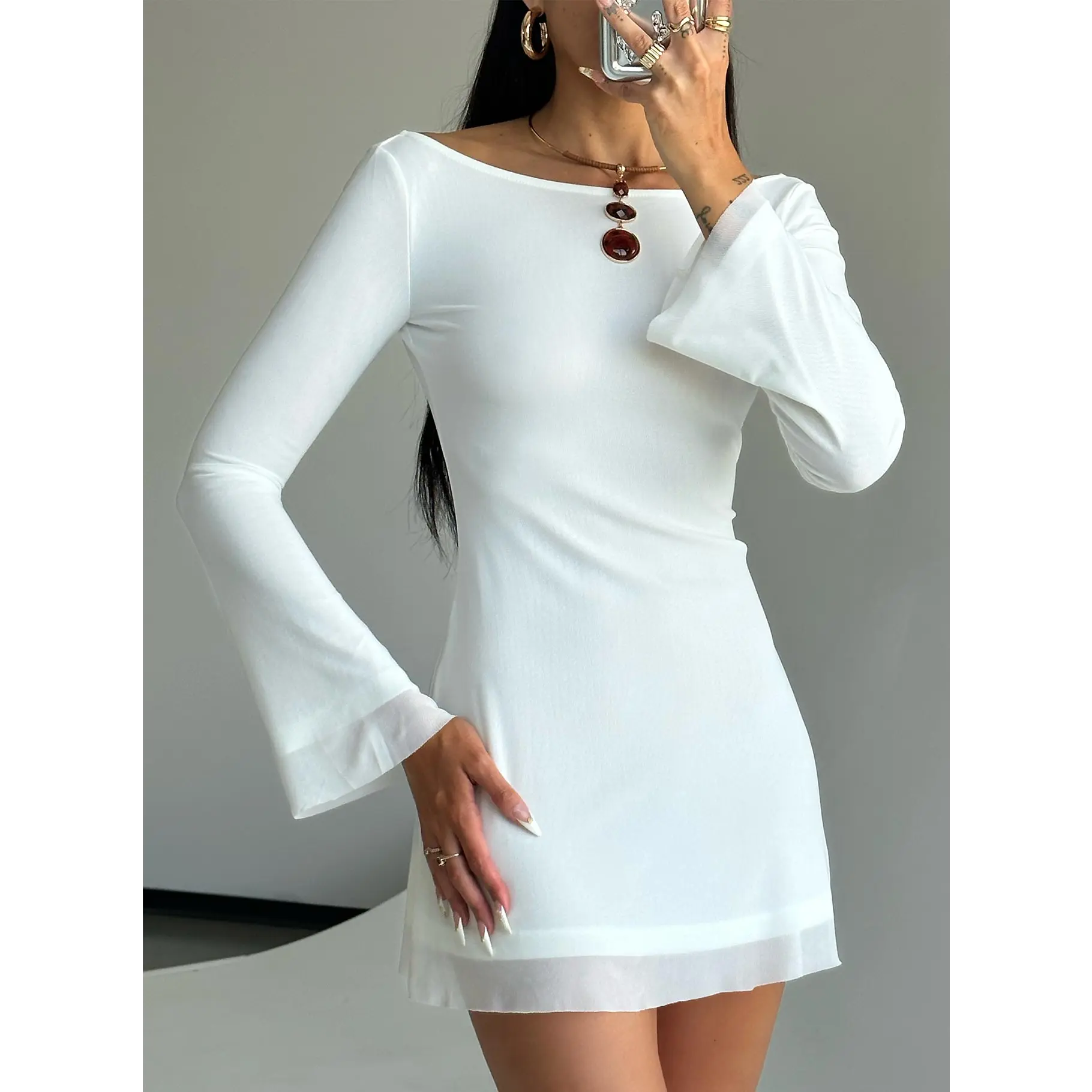 Lukea Long Sleeve Mini Dress White