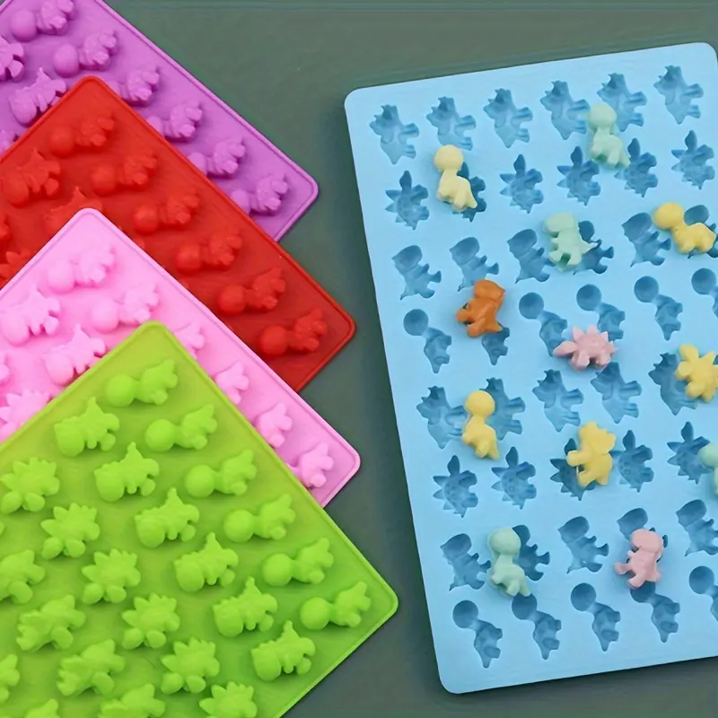 1 Pack 48-Pieces Silicone Dinosaur Fondant and Chocolate Mold Set with Dropper - Baking and Pudding Mold Kit for Creative Desserts Silicone Molds