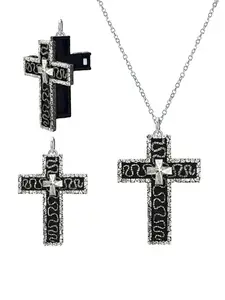 3D printed vintage charm jewelry, cross pendant necklace with secret compartment, openable stainless steel chain pendant necklace, Easter gift for her/him, stainless steel vintage charm jewelry