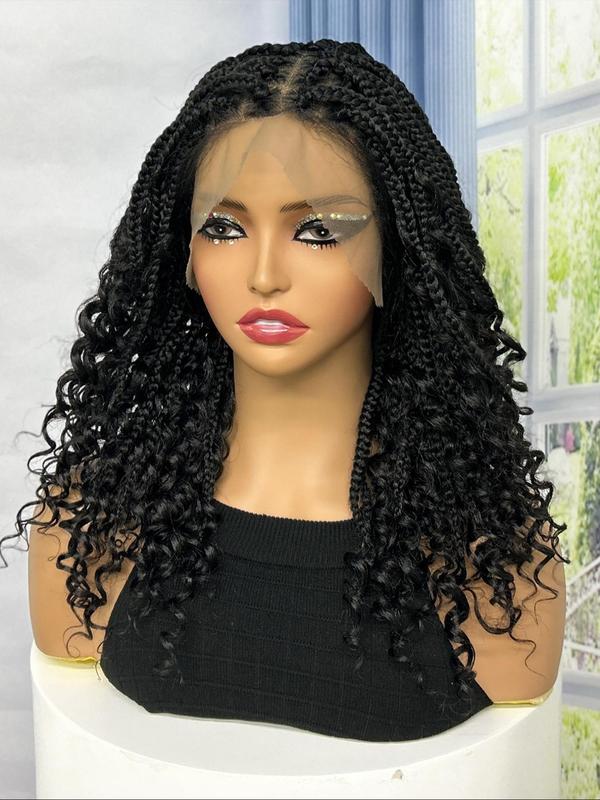 Boho Style Synthetic Box Braided Full Lace Wigs for Women, Gorgeous Fluffy Wigs with Baby Hair Bangs, Synthetic Braided Lace Wigs for Party, Daily Use, Pre Braided Wig