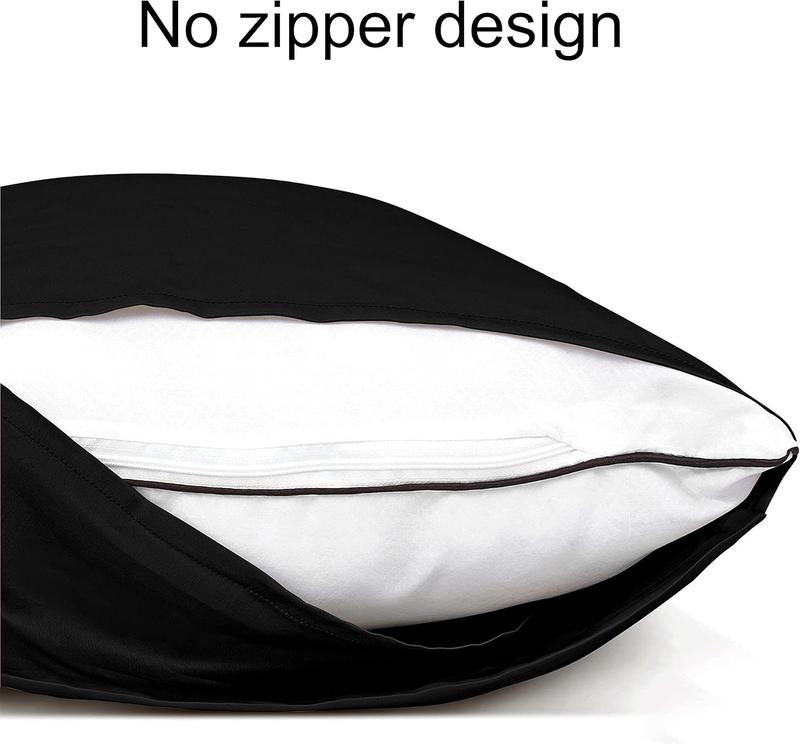 Silk Satin Pillowcases for Hair and Skin - Standard 2 Pack Luxurious 20x26 Inches with Envelope Closure, Black Neck Pillow