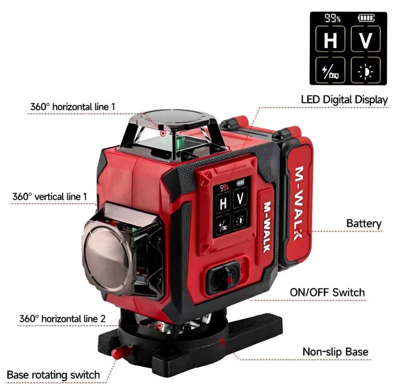 Milwaukee 4D Green Laser Level Tool, 16 Lines of Green Laser, ±4-Degree Self-Leveling System, 6000mAh 2-Battery Pack, Hard Carrying Case, for Carpenters General Construction, High Brightness Measuring Tool, Woodworking Tools