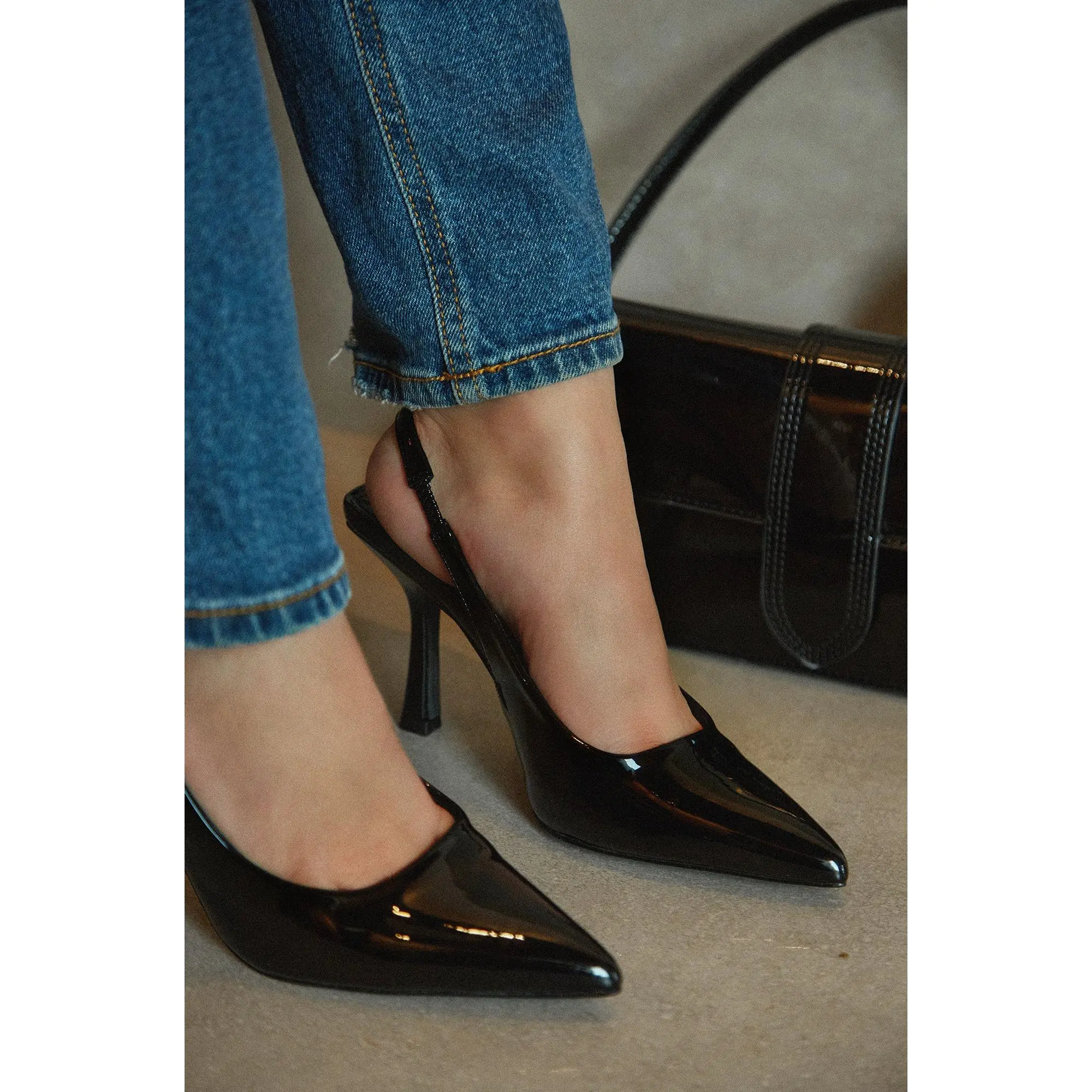 Kelly Slingback Pointed Toe Heels - Black