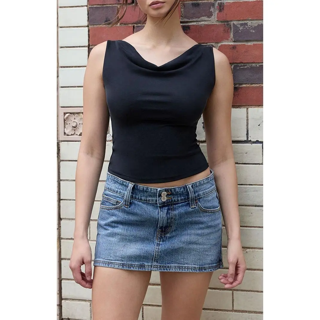 John Galt Women's Black Draped Off the Shoulder Top