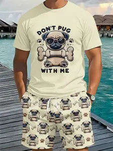 3D Digital Printed Two-piece Set with Funny Pug Pattern, 2Pcs, Trendy Fashion Outfit, Retro Casual Two-piece Suit, Vacation-style Trendy Wear, Breathable Sports Casual Style, Perfect Festival Gift for Men
