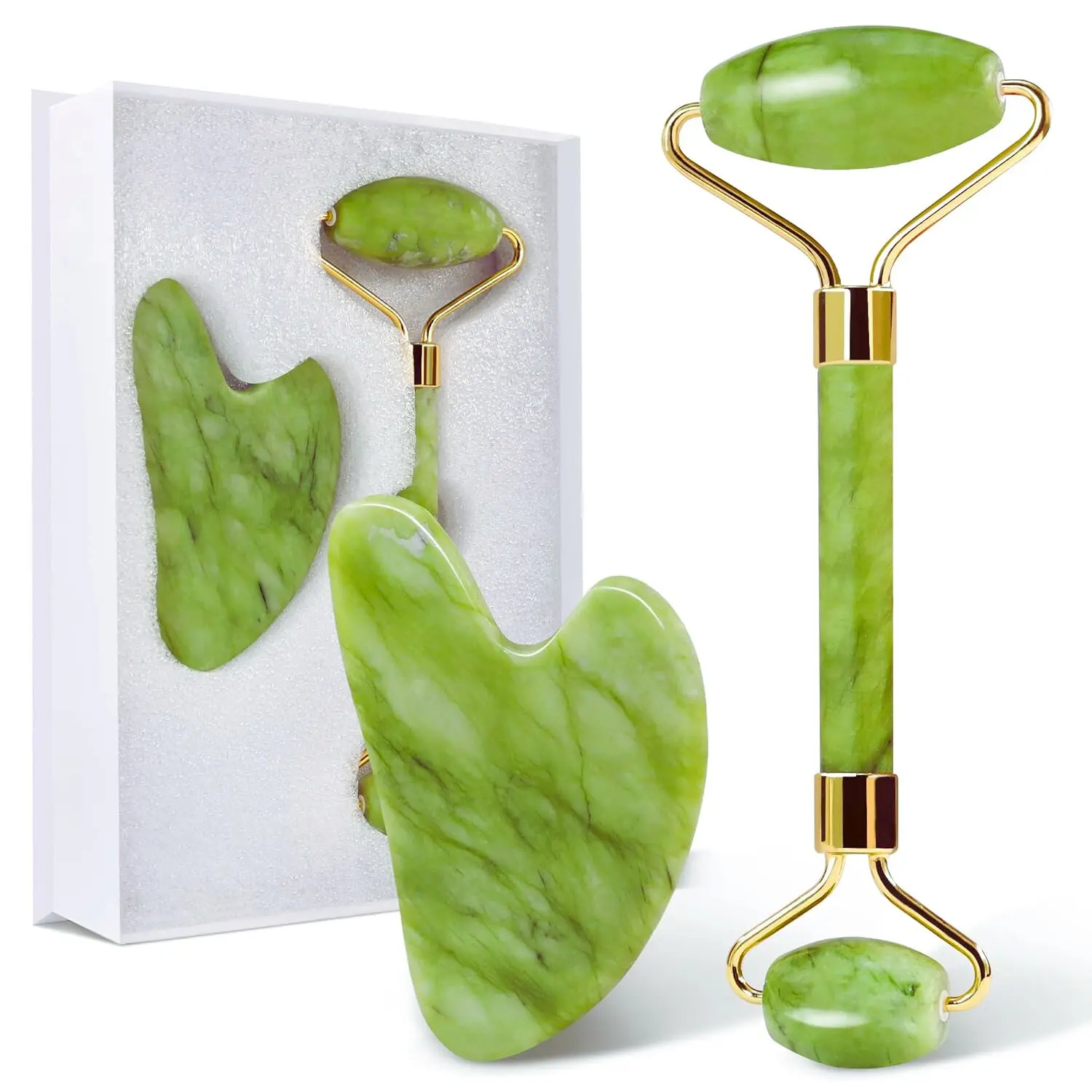 Facial Tool & Jade Roller Set for Skin Care, Reduce Puffiness and Improve Wrinkles, Guasha Tool for Face and Body Treatment, Gua Sha Stone Self Care Gift for Woman Man Contour Comfort