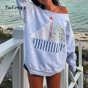 Women's Off The Shoulder Sweatshirts Tops Long Sleeve Vintage Sweatshirt Streetwear