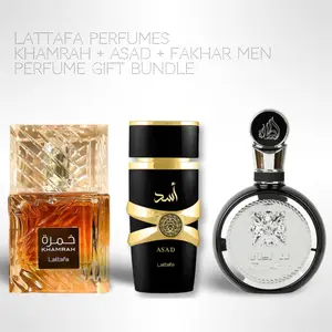 Lattafa Perfumes Khamrah + Asad + Fakhar men 100ml (3.4 Fl oz) Long Lasting Perfume - Value Bundle - Fragrance Gift Bundle niche  fragrances lattafa  fakhar