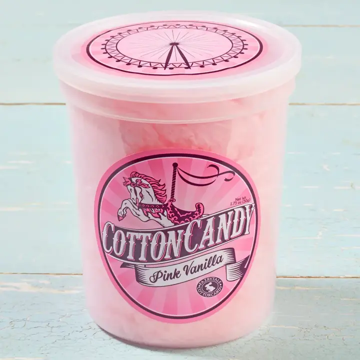 CSB Cotton Candy - Sweet Pink Vanilla Flavor Sugar Snack, 1.75oz Tub Candies